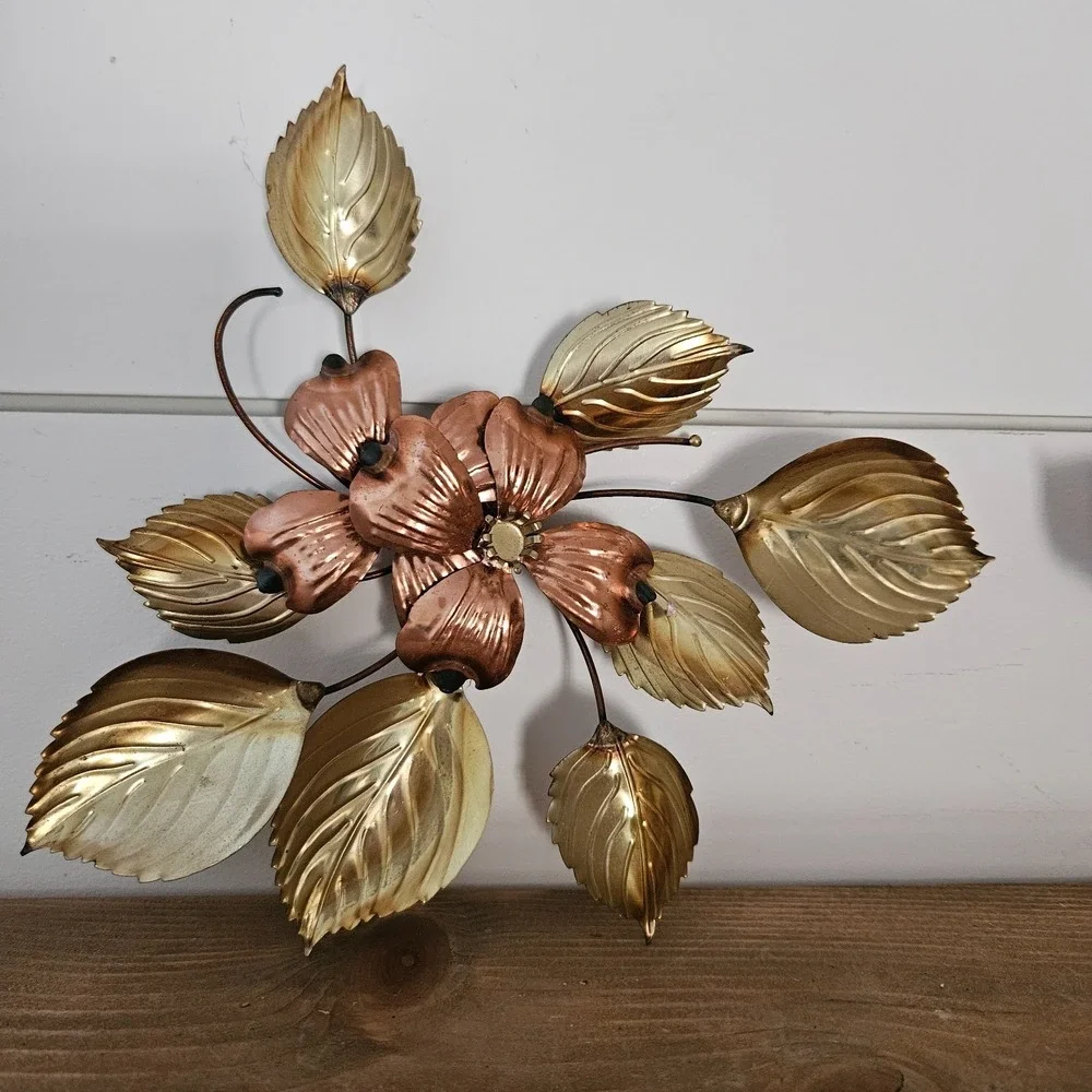 Vintage DOGWOOD Metal Brass and Copper Tone Flowers Wall‎ Art